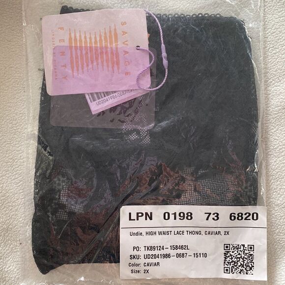 Savage X Fenty Romantic Corded Lace High-Waist Thong Caviar 2X - Picture 6 of 8